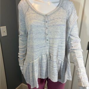 We The Free Light Blue Button-Front Blouse